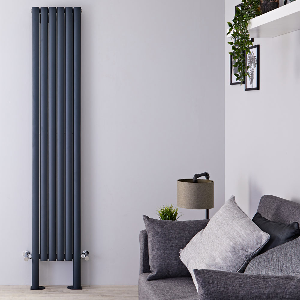 Radiatore di Design Verticale Doppio con Piedini di Supporto - Antracite - 2000mm x 354mm x 78mm - 1401 Watt - Revive Plus