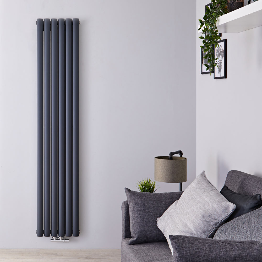 Radiatore di Design Verticale Doppio con Attacco Centrale - Antracite - 1780mm x 354mm x 56mm - 1301 Watt - Revive Caldae