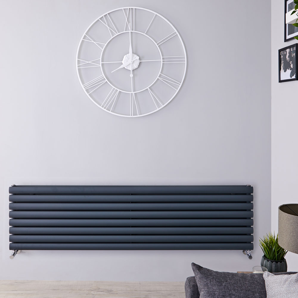 Radiatore di Design Orizzontale Doppio - Antracite - 472mm x 1780mm x 78mm - 1798 Watt - Revive