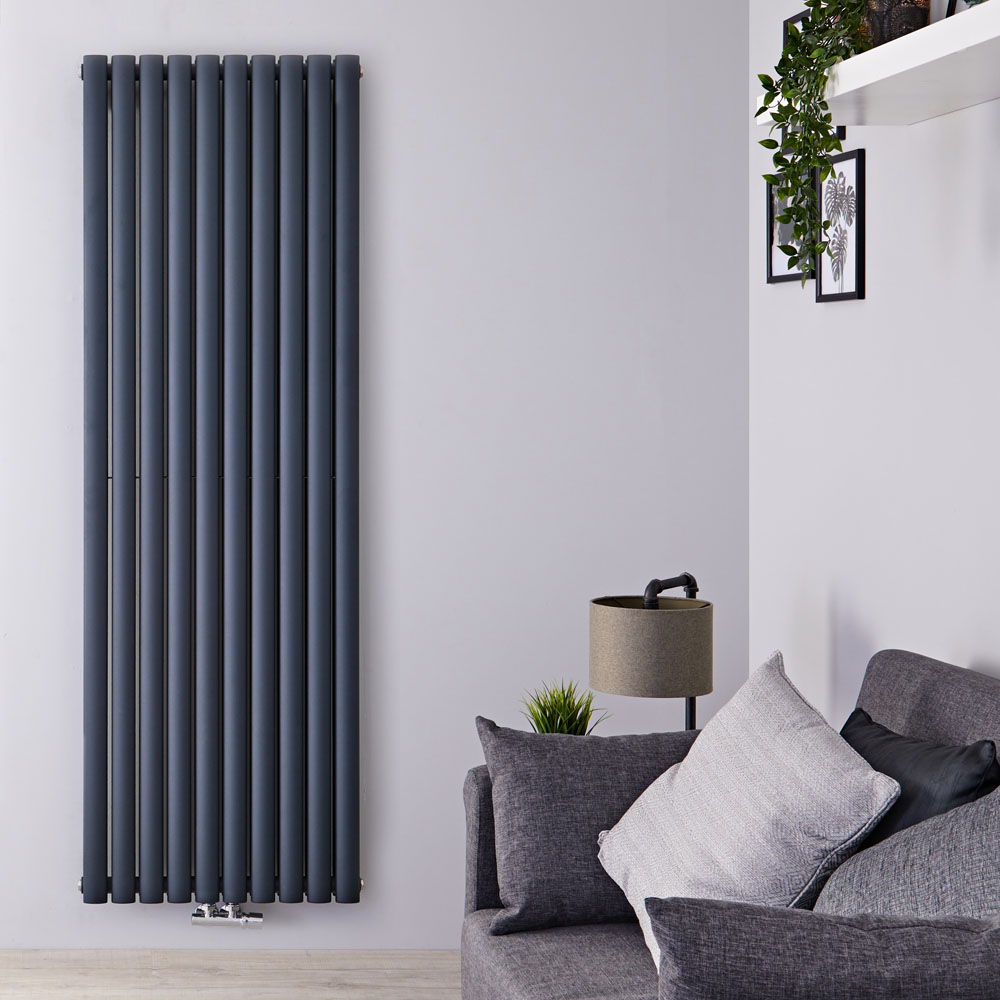 Radiatore di Design Verticale Doppio con Attacco Centrale - Antracite - 1780mm x 590mm x 78mm - 2169 Watt - Revive Caldae