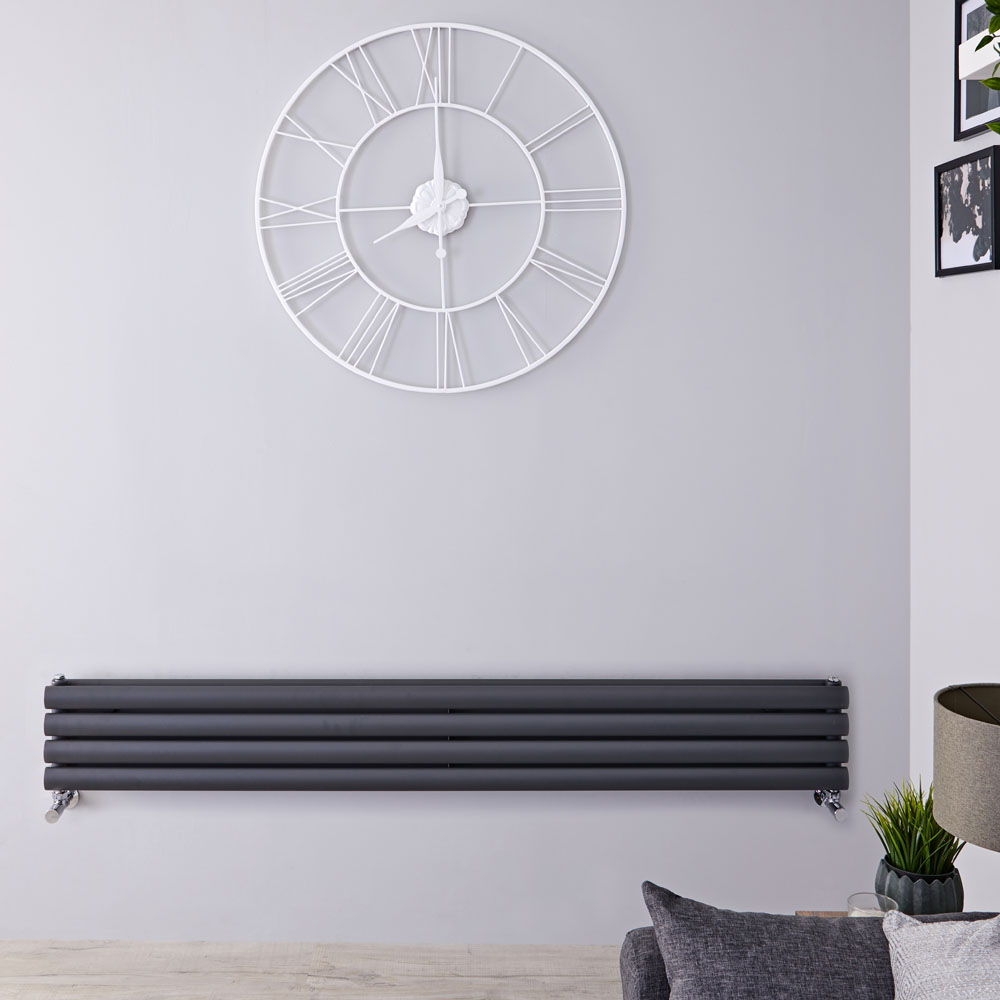 Radiatore di Design Orizzontale Doppio - Antracite - 236mm x 1780mm x 78mm - 921 Watt - Revive