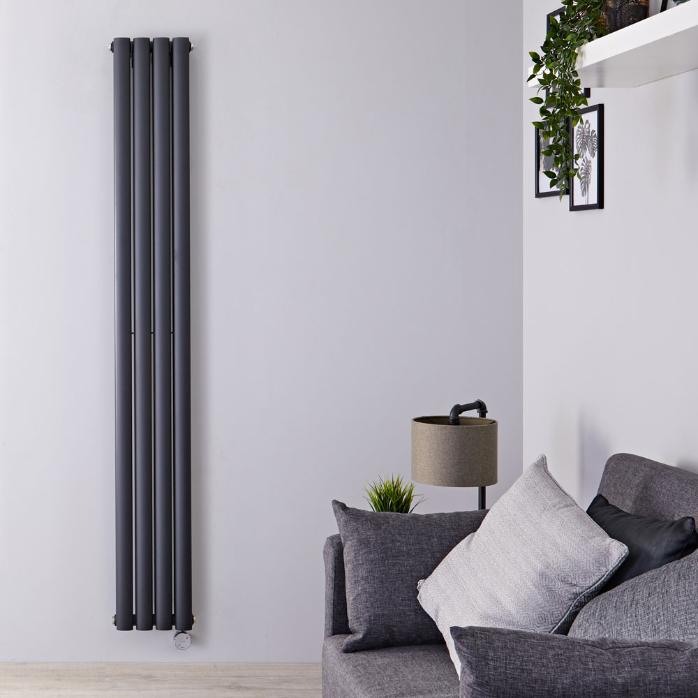 Radiatore di Design Elettrico Verticale Doppio - Antracite - 1780mm x 236mm x 78mm - 1 Elemento Termostatico 1200W - Revive