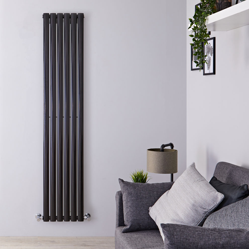 Radiatore di Design Verticale - Nero Lucido - 1780mm x 354mm x 56mm - 892 Watt - Revive