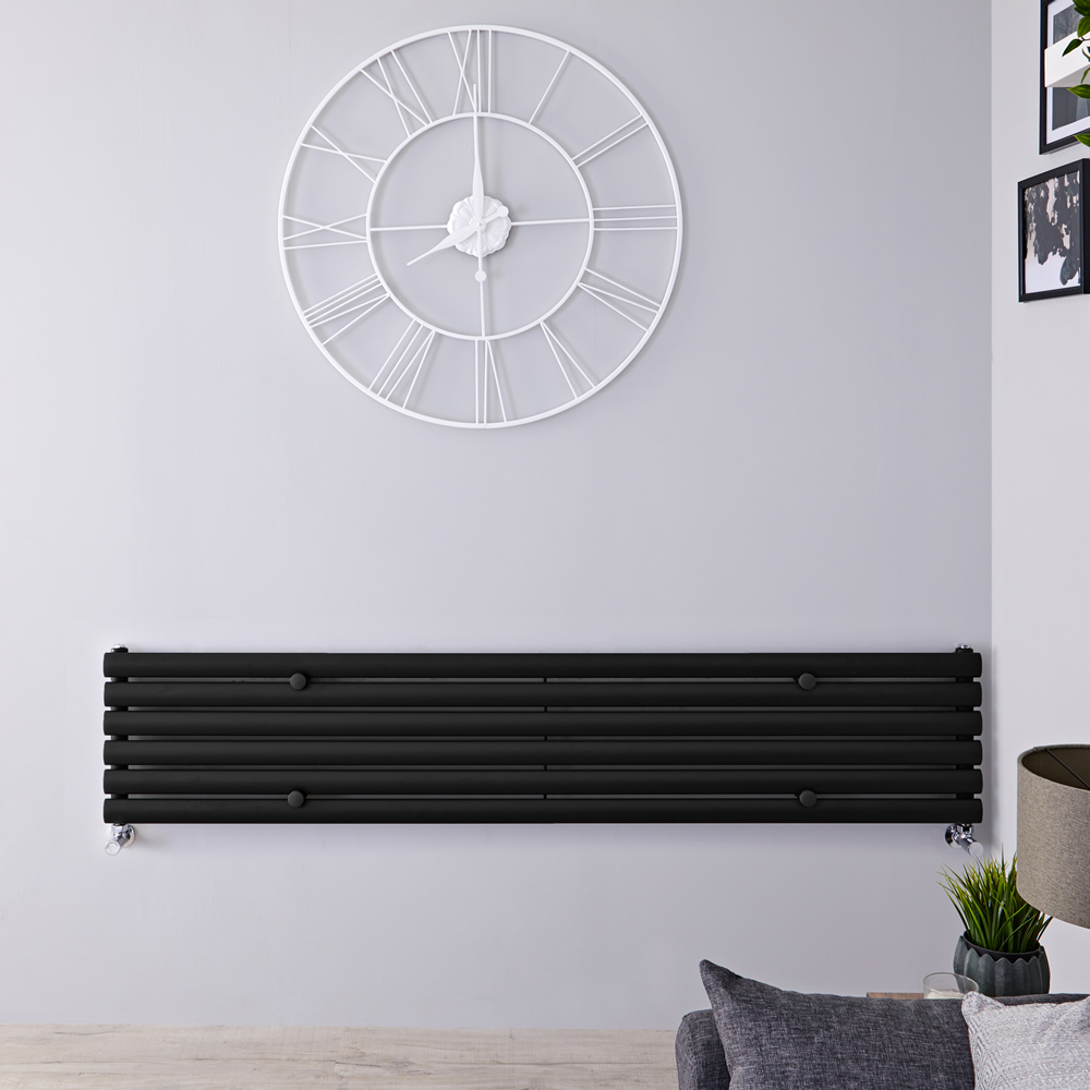 Radiatore di Design Orizzontale - Nero Opaco - 354mm x 1780mm x 56mm - 888 Watt - Revive