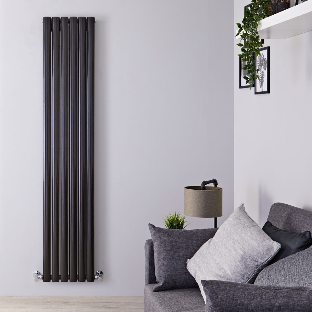 Radiatore di Design Verticale Doppio - Nero Lucido - 1780mm x 354mm x 78mm - 1401 Watt - Revive