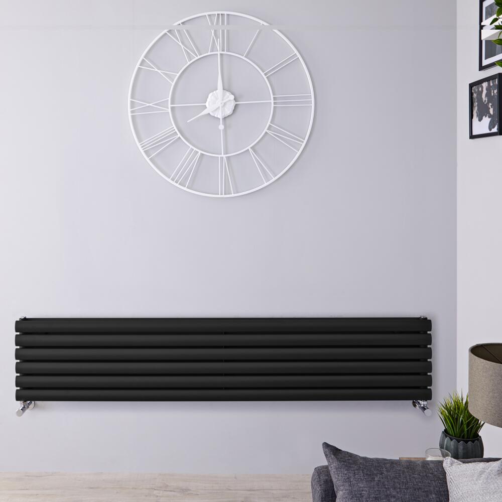 Radiatore di Design Orizzontale Doppio - Nero Lucido - 354mm x 1780mm x 78mm - 1325 Watt - Revive