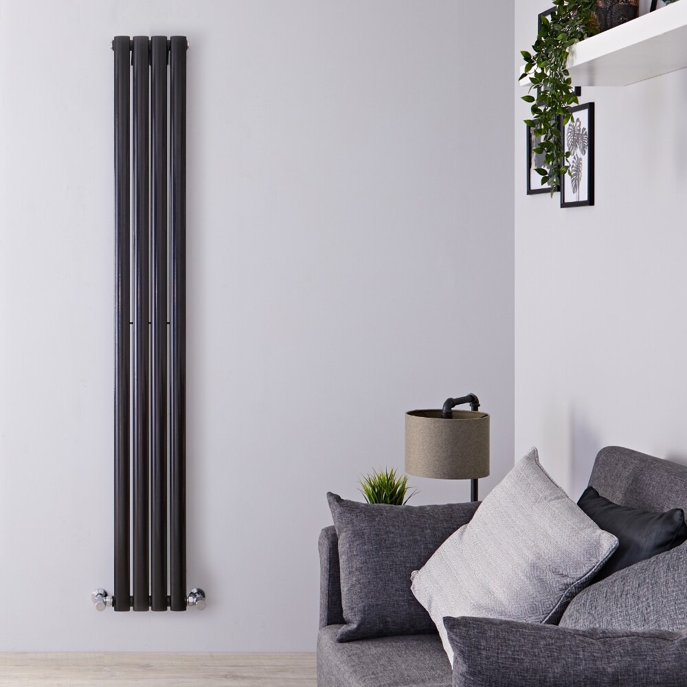 Radiatore di Design Verticale Salva-spazio - Nero Lucido - 1780mm x 236mm x 56mm - 595 Watt - Revive Slim