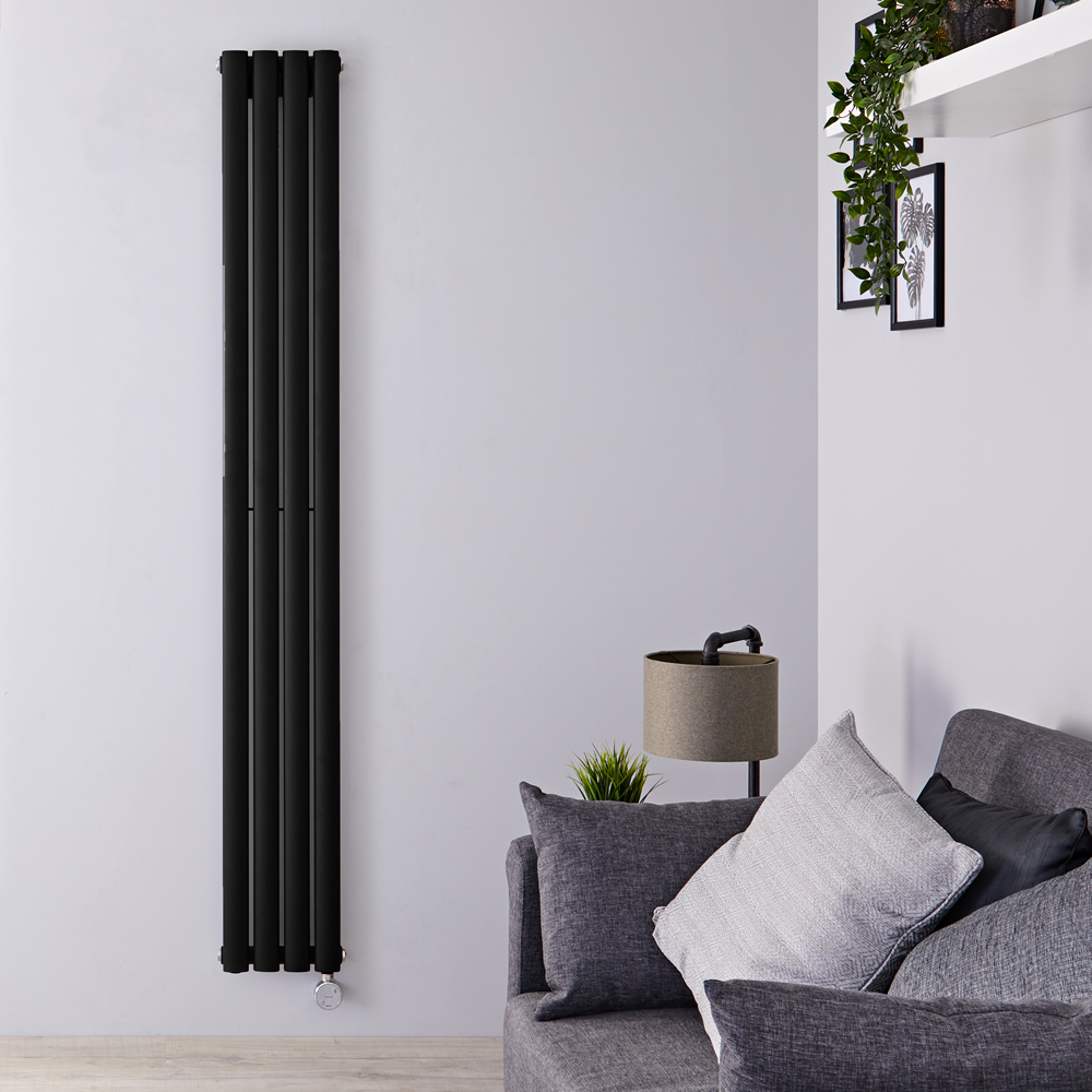 Radiatore di Design Elettrico Verticale - Nero Opaco - 1780mm x 236mm x 56mm - Elemento Termostatico 800W - Revive