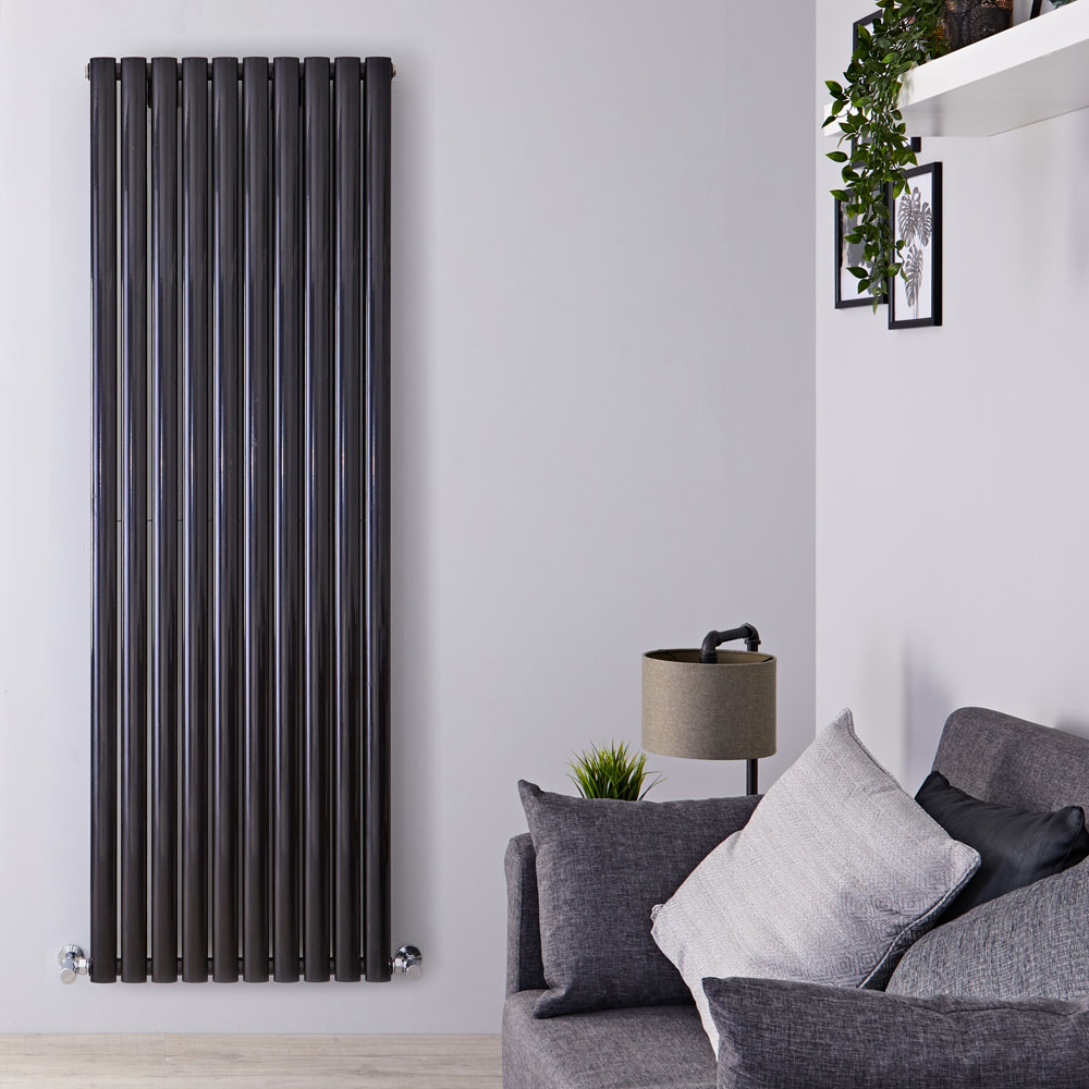 Radiatore di Design Verticale Doppio - Nero Lucido - 1780mm x 590mm x 78mm - 2335 Watt - Revive