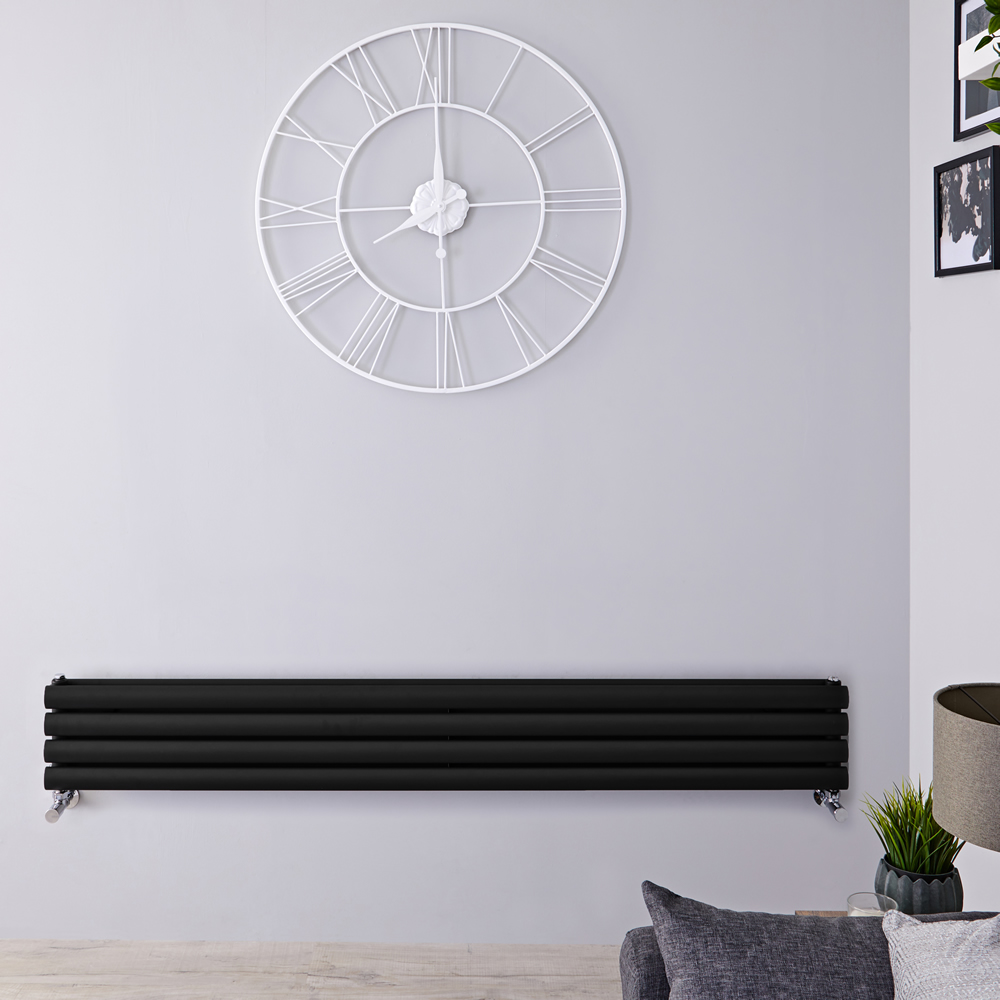 Radiatore di Design Orizzontale Doppio - Nero Opaco - 236mm x 1780mm x 78mm - 921 Watt - Revive