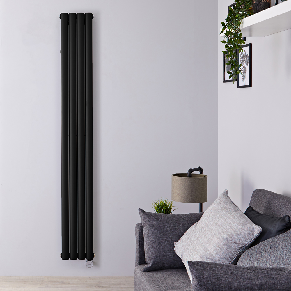 Radiatore di Design Elettrico Verticale Doppio - Nero Opaco - 1780mm x 236mm x 78mm - 1 Elemento Termostatico 1200W - Revive