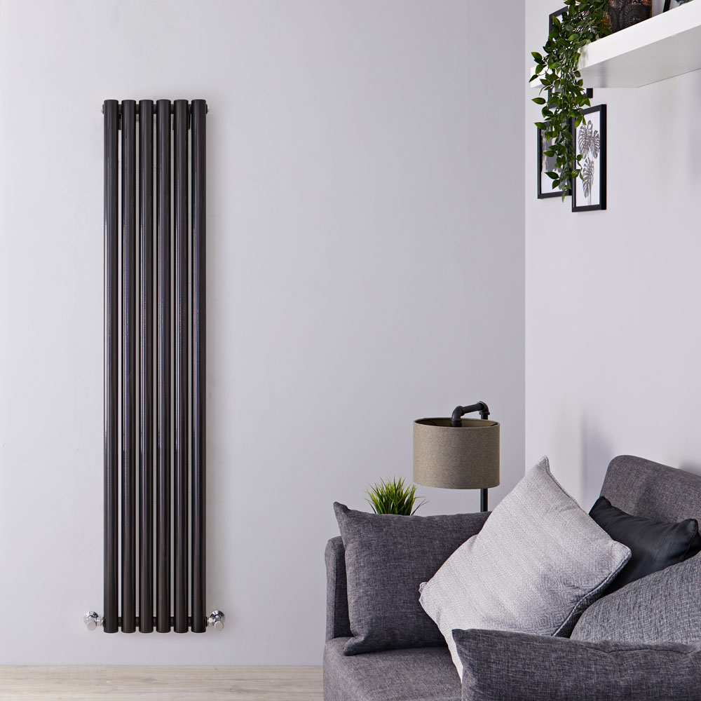 Radiatore di Design Verticale - Nero Lucido - 1780mm x 354mm x 80mm - 1043 Watt - Savy
