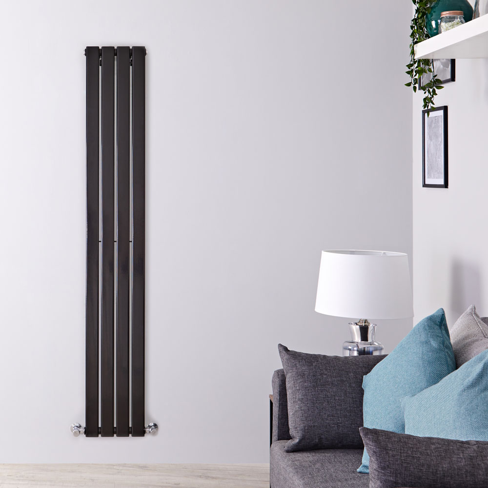 Radiatore di Design Verticale - Nero Lucido - 1780mm x 280mm x 47mm - 658 Watt - Delta