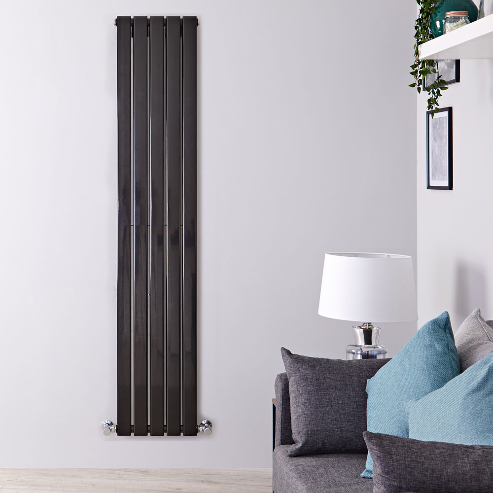 Radiatore di Design Verticale Doppio - Nero Lucido - 1780mm x 350mm x 60mm - 1237 Watt - Delta