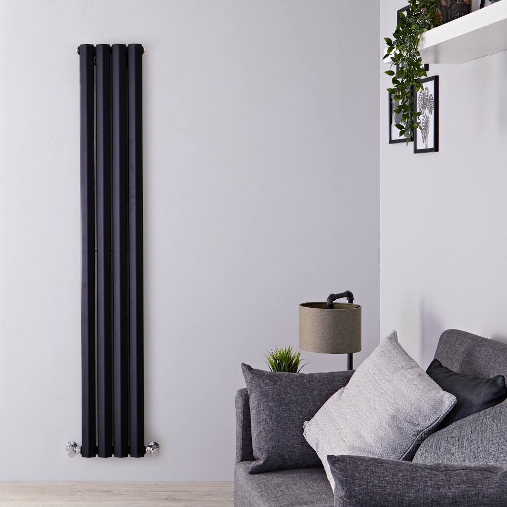 Radiatore di Design Verticale Doppio - Nero Lucido - 1780mm x 280mm x 86mm - 1079 Watt - Rombo