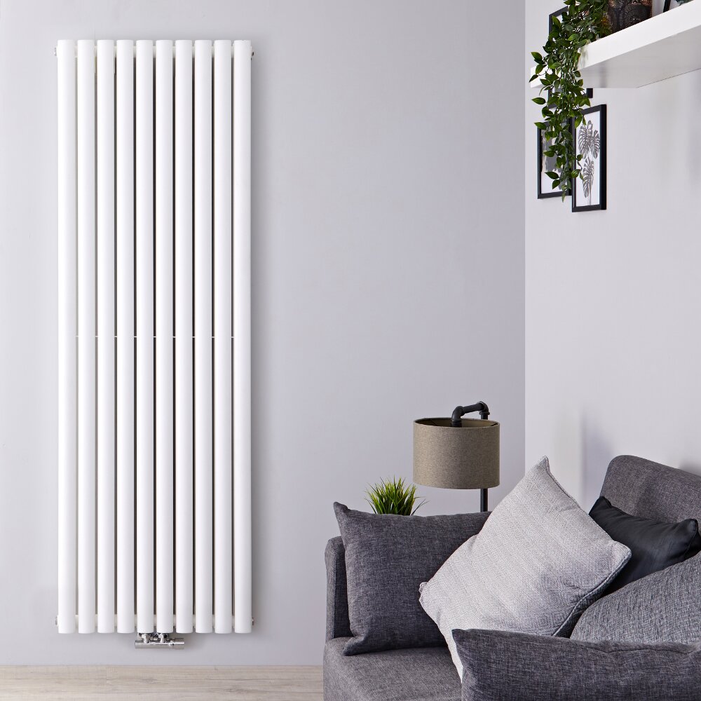 Radiatore di Design Verticale Doppio con Attacco Centrale - Bianco - 1780mm x 590mm x 78mm - 2169 Watt - Revive Caldae