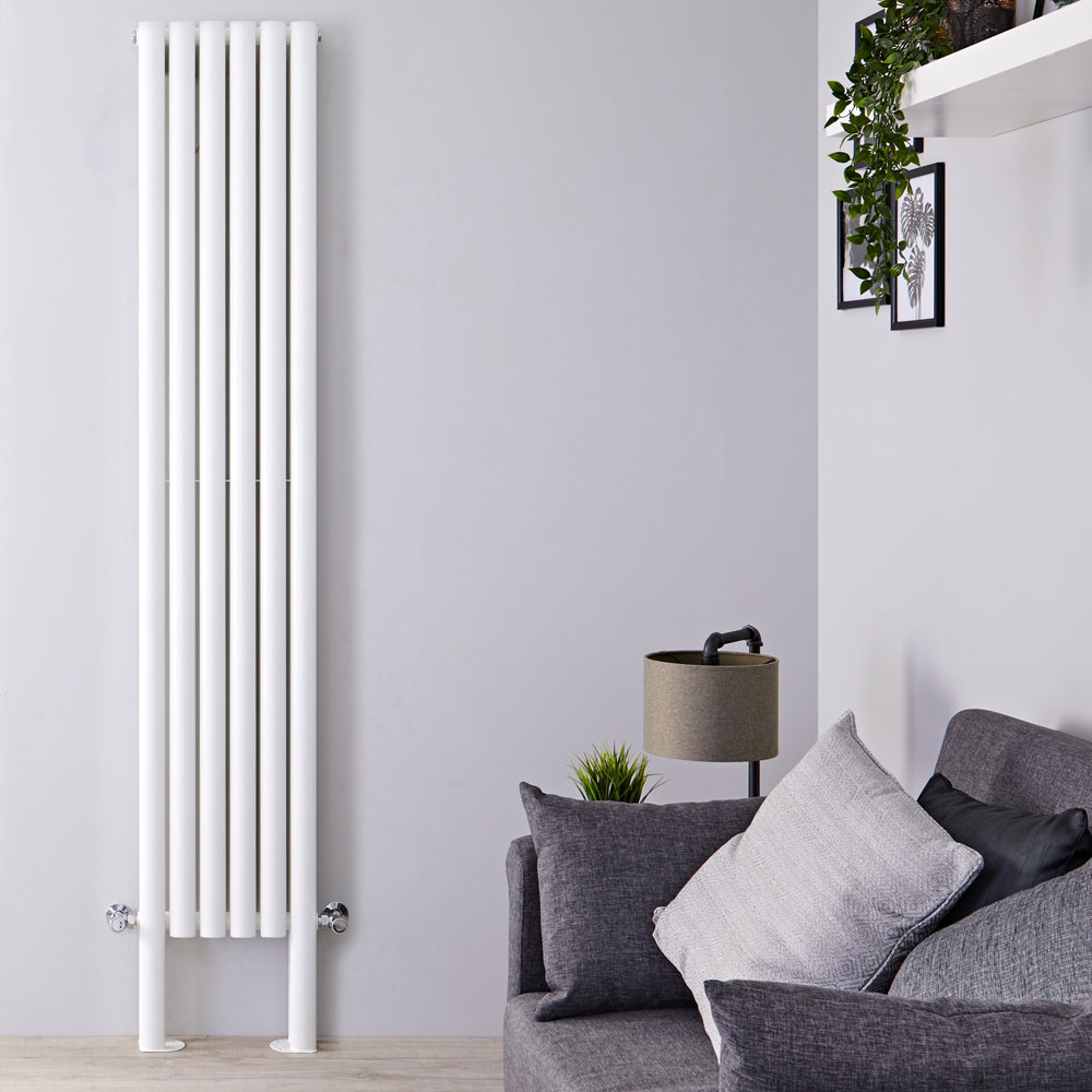 Radiatore di Design Verticale Doppio con Piedini di Supporto - Bianco - 2000mm x 354mm x 78mm - 1401 Watt - Revive Plus