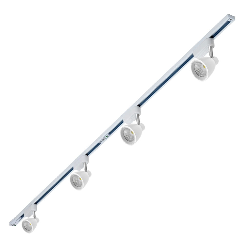 Biard Kit con 2 Binari LED (2 x1m) a Singolo Circuito Completo di 4 Faretti LED Dimmerabil 10W e Connettori