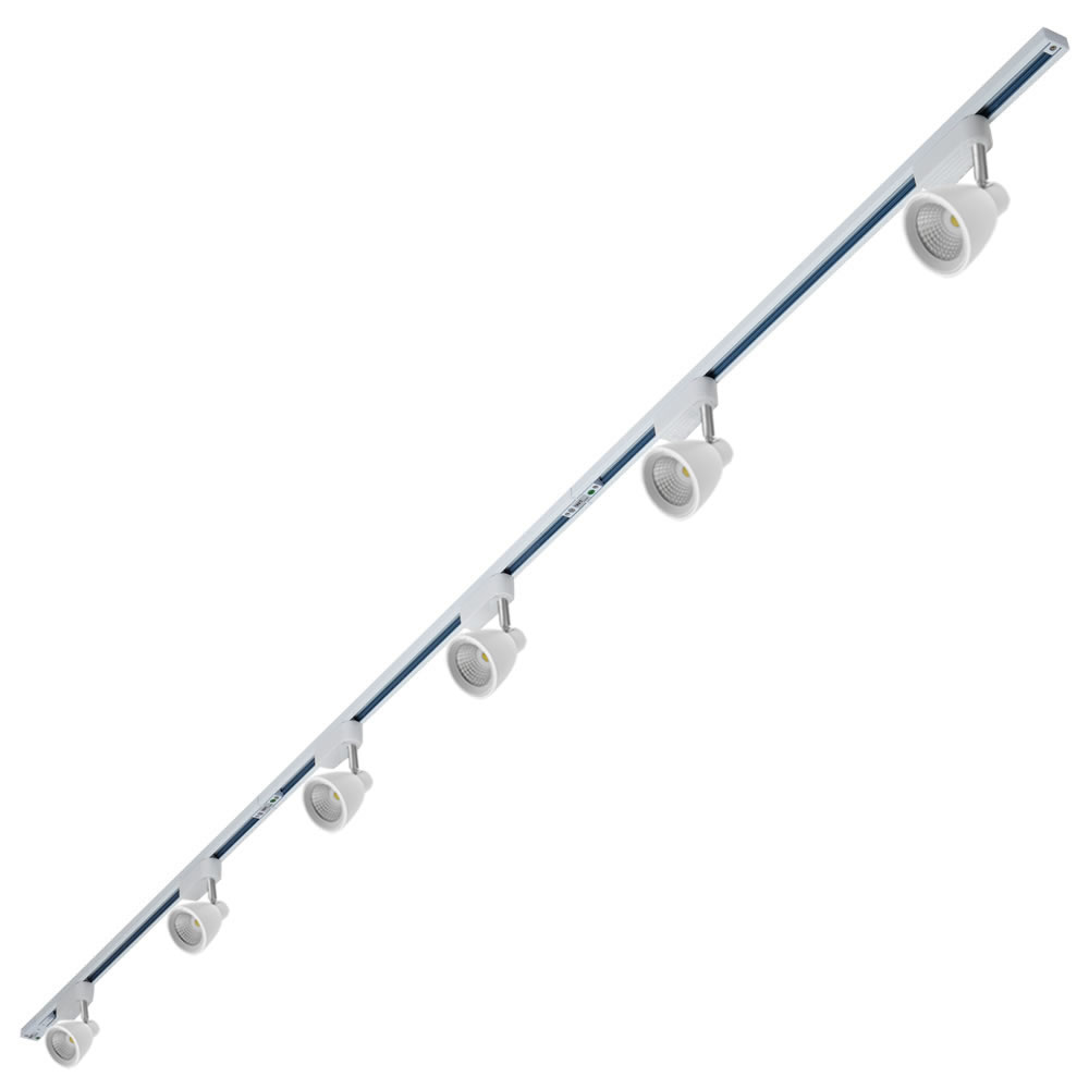 Biard Kit con 3 Binari LED (3 x1m) a Singolo Circuito Completo di 6 Faretti LED Dimmerabili 10W e Connettori