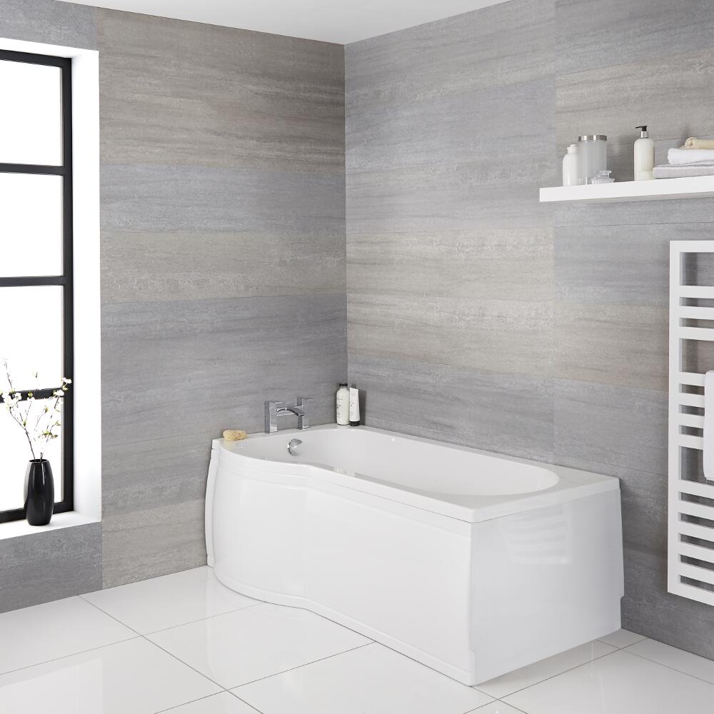 Vasca da Bagno Asimmetrica Angolare Sinistra in Acrilico 80x150cm Completa di Pannelli Vasca