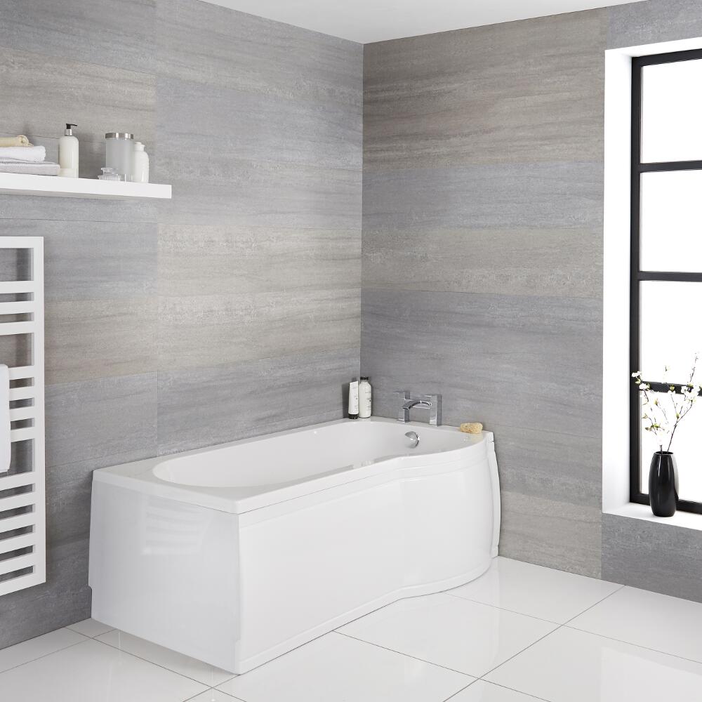 Vasca da Bagno Asimmetrica Angolare Destra in Acrilico 80x150cm Completa di Pannelli Vasca