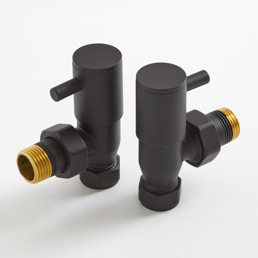 Paio di Valvole a Squadra Colore Nero per Radiatori e Scaldasalviette per Tubi in Rame 15mm
