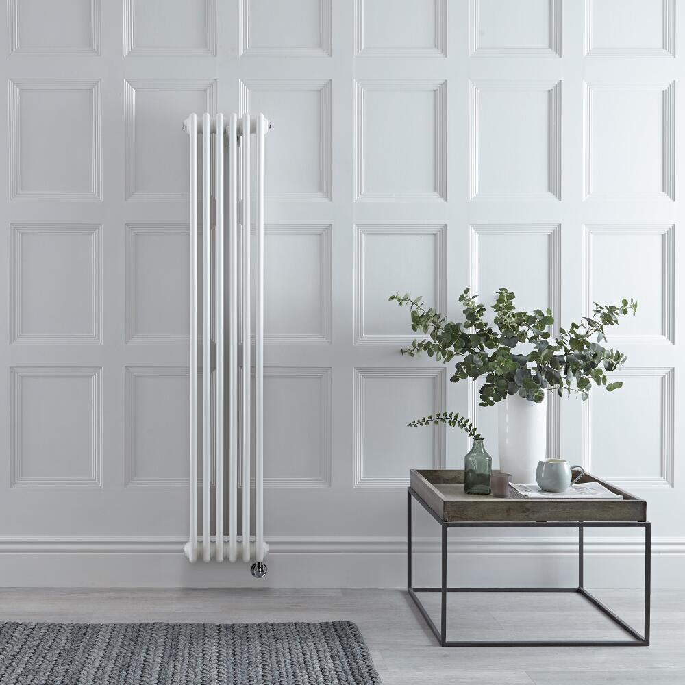 Radiatore di Design Elettrico - Verticale Doppio Tradizionale - Bianco - 1500mm x 200mm - Elemento Elettrico 600W - Regent