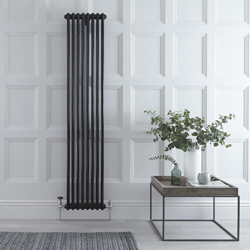 Radiatore di Design Verticale Doppio Tradizionale - Nero - 1800mm x 383mm x 68mm - 1245 Watt - Regent