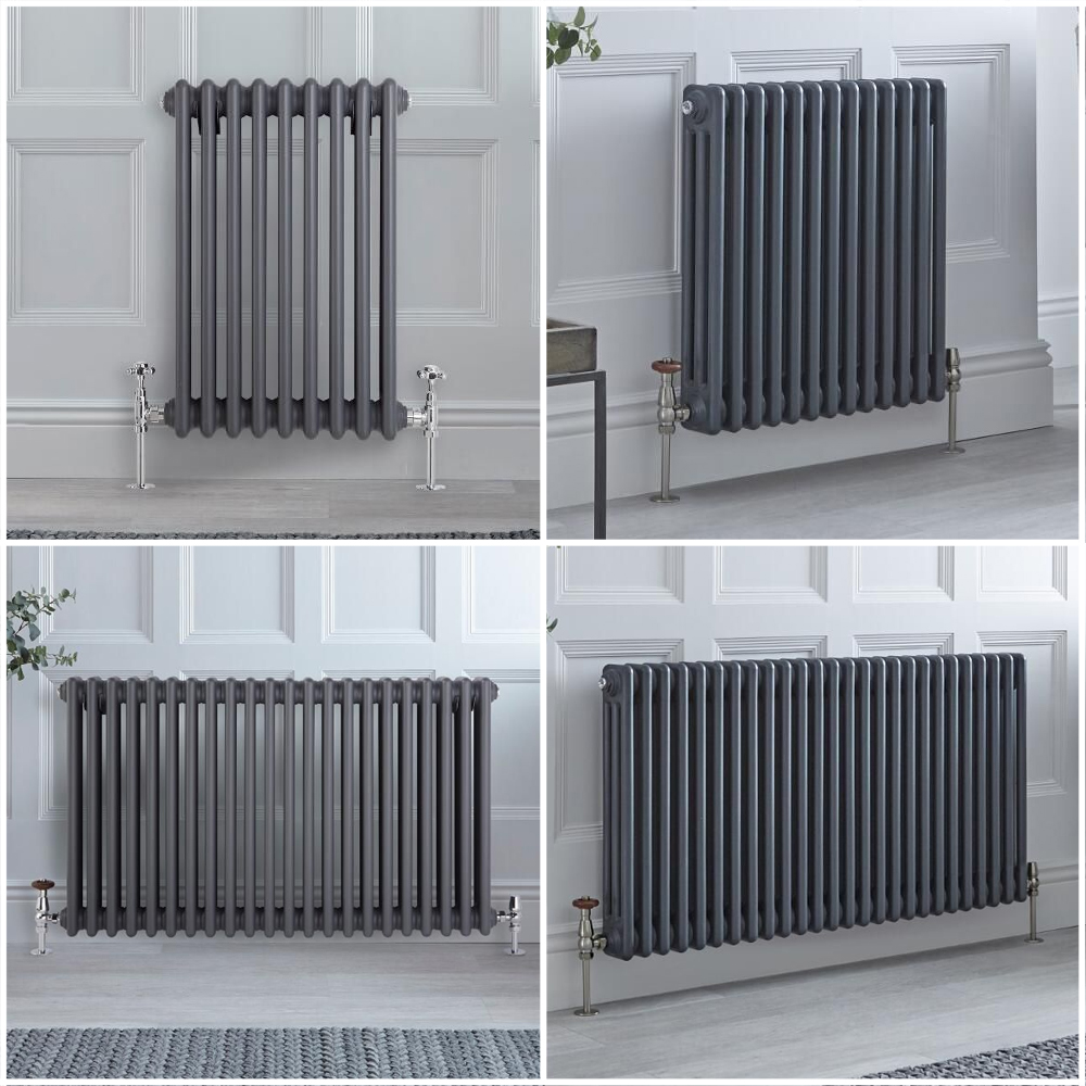 Radiatore Tradizionale Triplo Orizzontale Antracite Windsor 600mm - Disponibile in Diverse Misure e Piedini