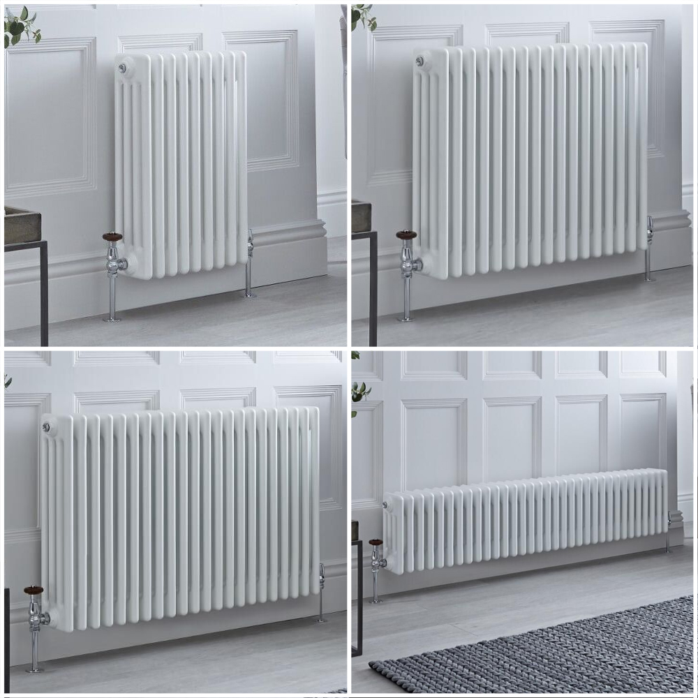 Radiatore Tradizionale a 4 Colonne Orizzontale Bianco Windsor - Disponibile in Diverse Misure e Piedini