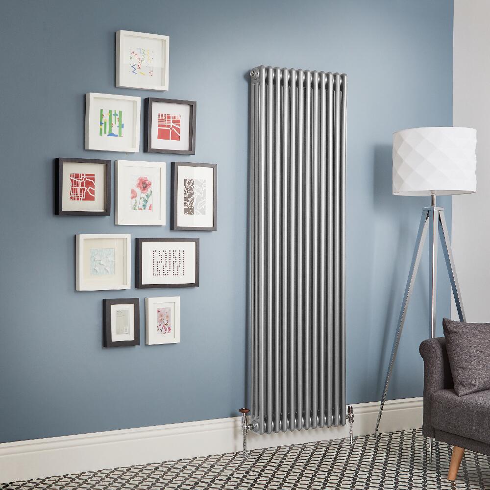 Radiatore di Design Verticale - Argento Metallico - Regent - Disponibile in Diverse Misure ( Triplo)