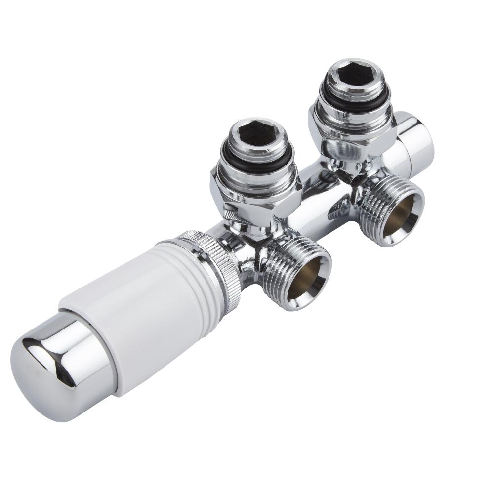 Valvole a Squadra per Radiatori e Scaldasalviette 3/4” con Testa Termostatica Cromata e Selezione di Adattatori – Multiblock H