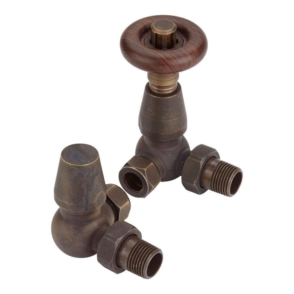 Paio di Valvole Termostatiche a Squadra Angolari in Ottone Per Radiatore e Scaldasalviette in Per Tubi in Rame 15mm - Oxford