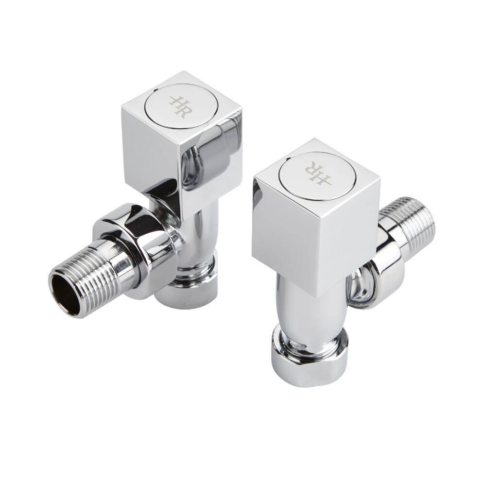 Paio di Valvole a Squadra in Ottone Cromato Quadrate Per Radiatore e Scaldasalviette per Tubi in Rame 15mm
