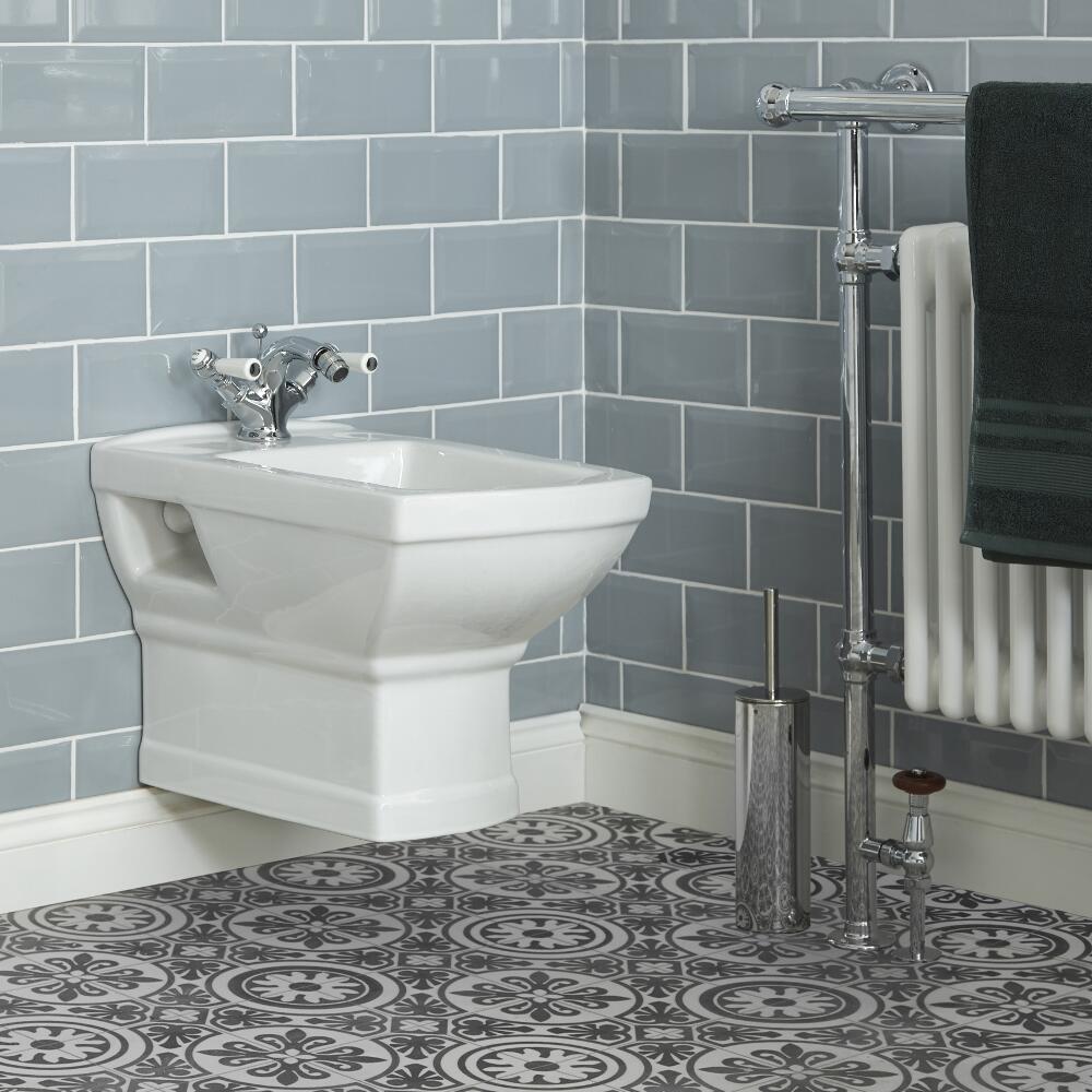 Bidet Sospeso Murale Quadrato Realizzato in Ceramica Bianca - Chester