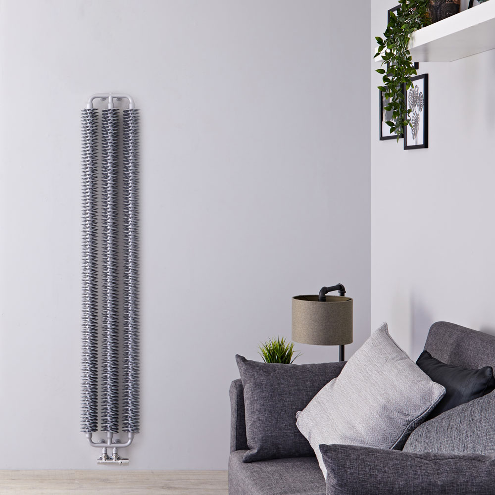 Radiatore di Design Verticale con Attacco Centrale - Argento Opaco - 1720mm x 290mm x 90mm - 836 Watt - Tatra