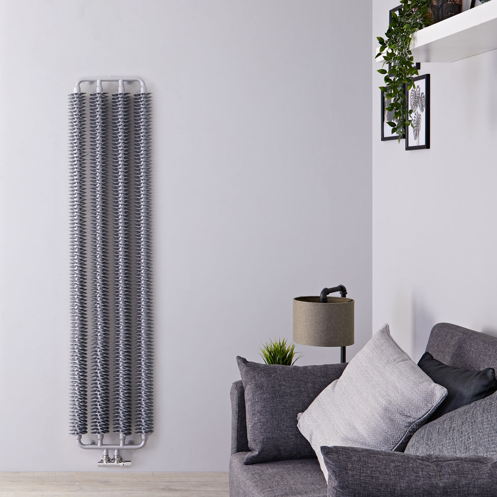 Radiatore di Design Verticale con Attacco Centrale - Argento Opaco - 1720mm x 390mm x 90mm - 1105 Watt - Tatra