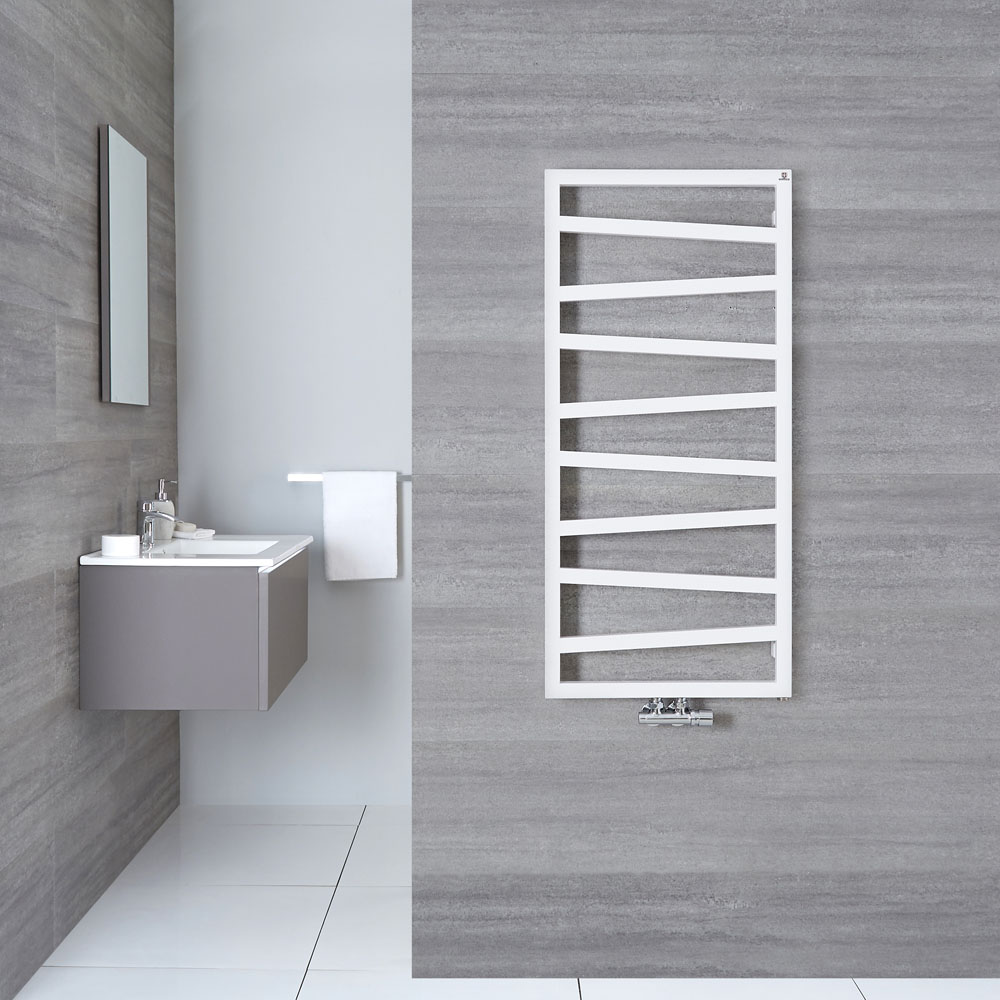Scaldasalviette di Design Verticale con Attacco Centrale - Bianco - 1070mm x 500mm x 30mm - 514 Watt - Torun