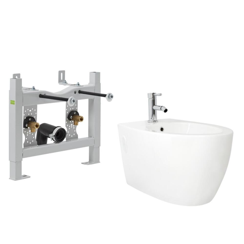 Bidet Sospeso con Telaio di Supporto e Rubinetto Miscelatore - Ashbury