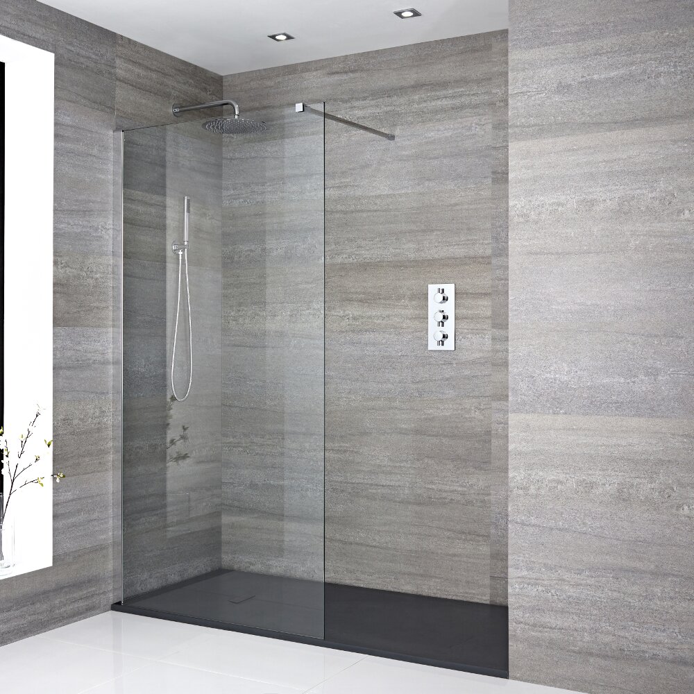 Kit Box Doccia Walk-in 1700 x 900 mm con Piatto Doccia in Antracite e Profilo in Cromo