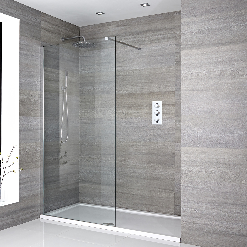 Kit Doccia Walk-In Portland Completo di Piatto Doccia Bianco e Profilo Cromato - Disponibile in Diverse Misure