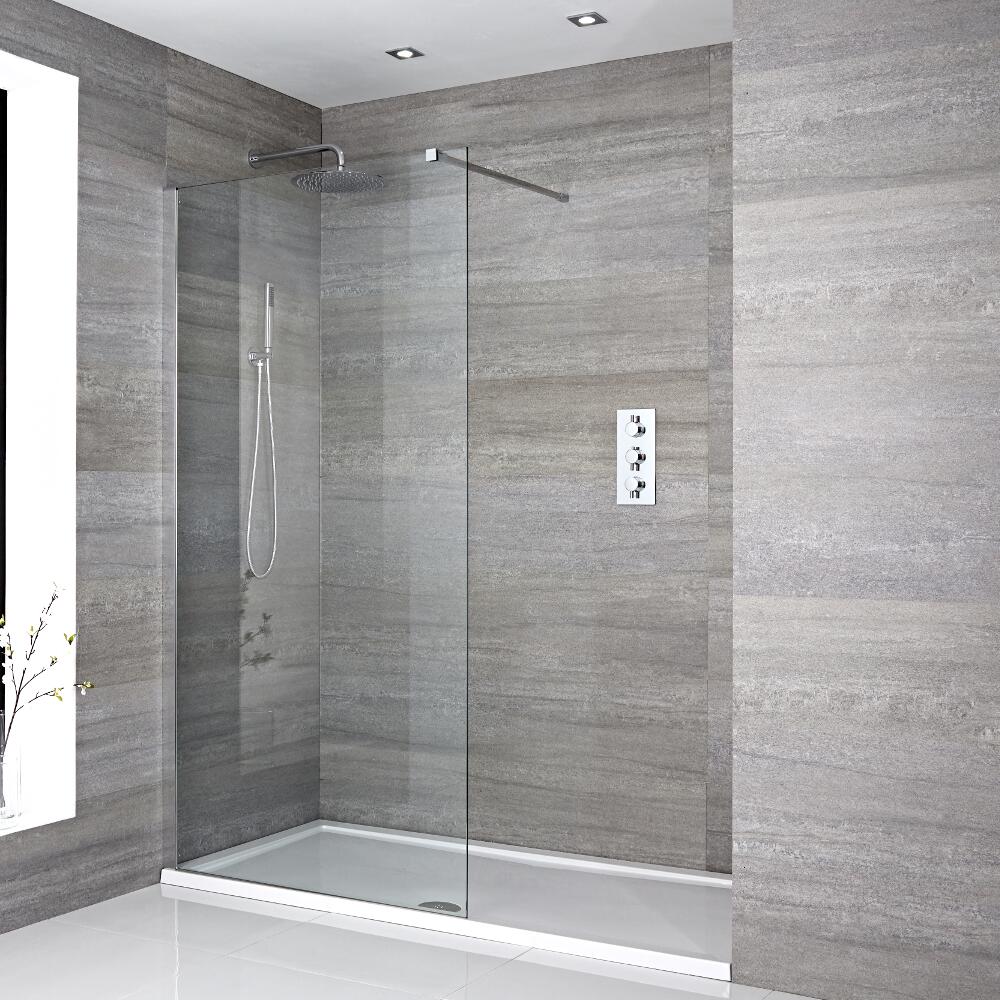 Kit Box Doccia Walk-In 1700 x 800 mm con Piatto Doccia Standard in Bianco e Profilo in Cromo