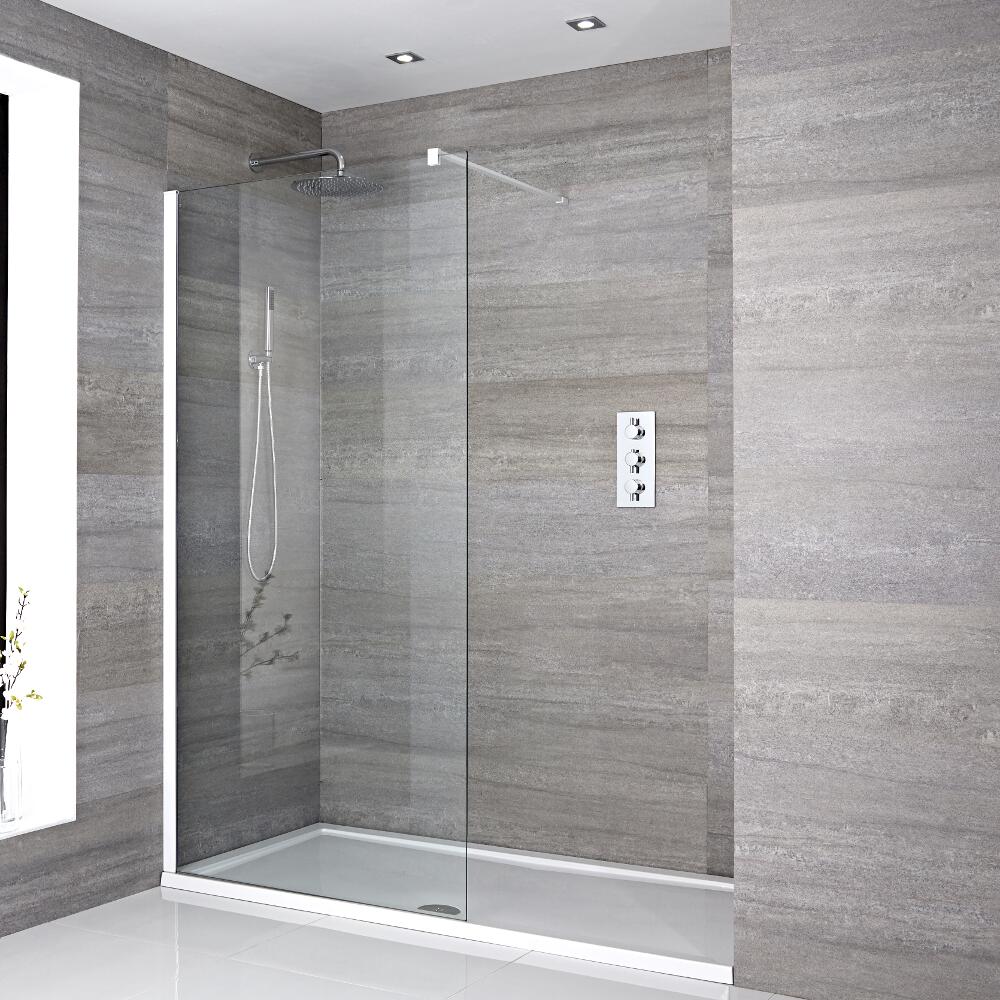 Kit Box Doccia Walk-in 1400 x 900 mm con Piatto Doccia Standard in Bianco e Profilo in Bianco