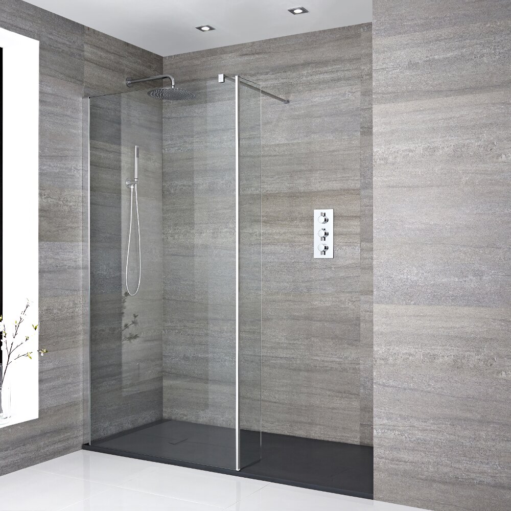 Kit Doccia Walk-In 1400 x 900 mm con Parete Doccia di 250 mm e Piatto Doccia in Antracite