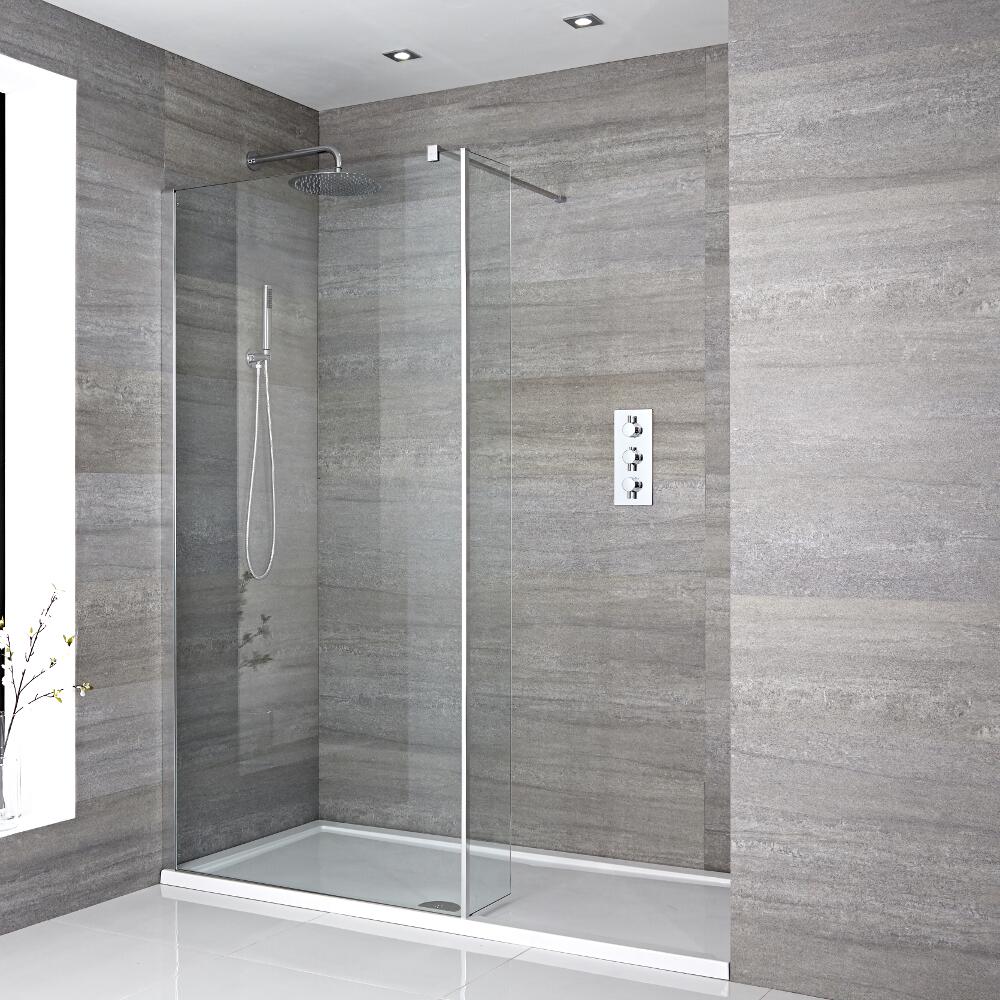 Kit Doccia Walk-In 1600 x 800 mm con Parete Doccia di 250mm e Piatto Doccia Standard in Bianco