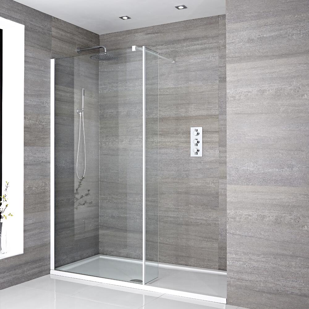 Kit Doccia Walk-In 1700 x 800 mm con Parete Doccia di 250 mm e Profilo in Bianco