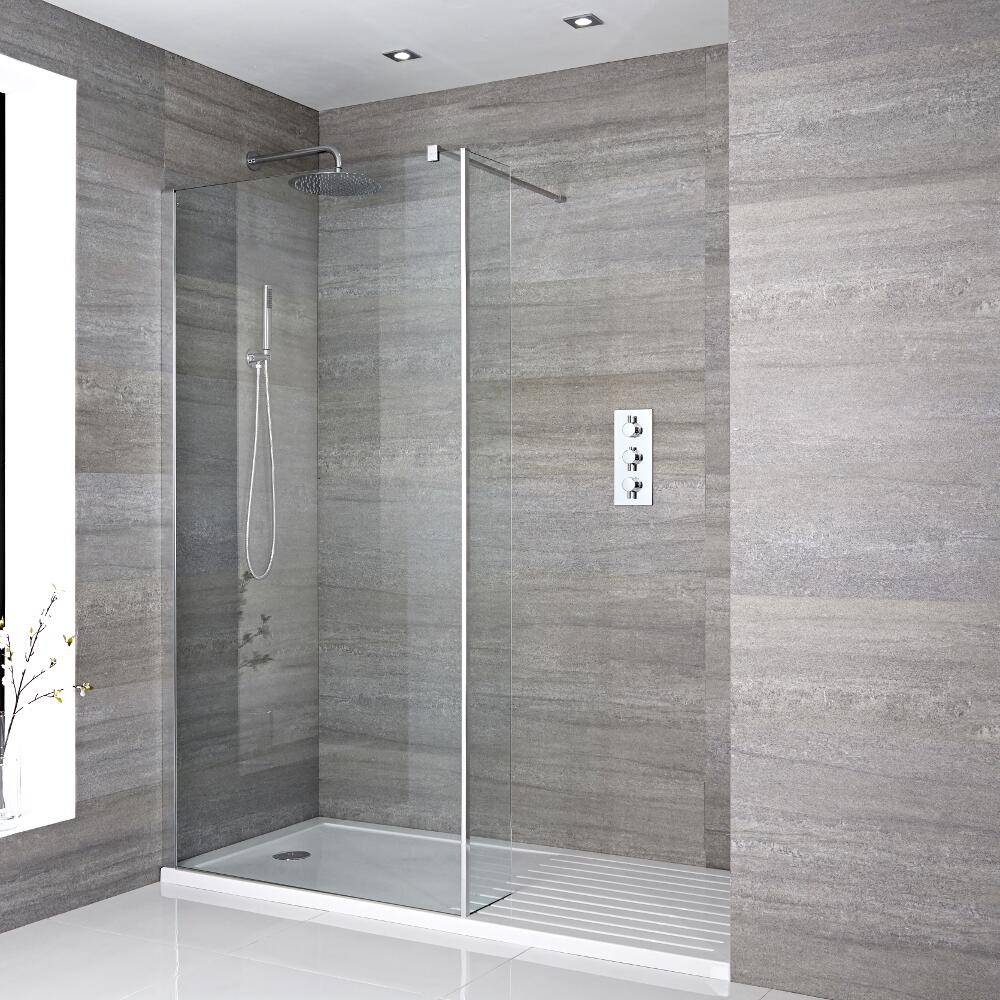 Kit Doccia Walk-In 1700 x 800 mm con Parete Doccia di 250mm e Piatto Doccia in Bianco