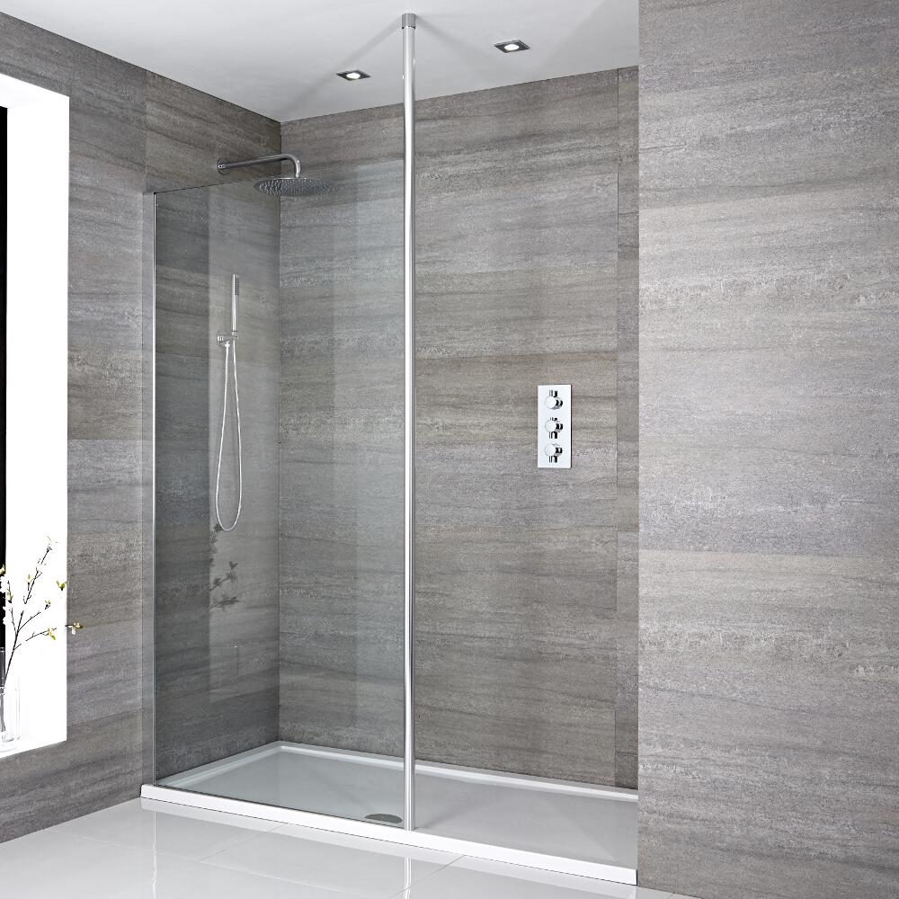 Kit Doccia Walk-In 1600 x 800 mm con Puntello da Pavimento a Soffitto e Piatto Doccia Standard in Bianco