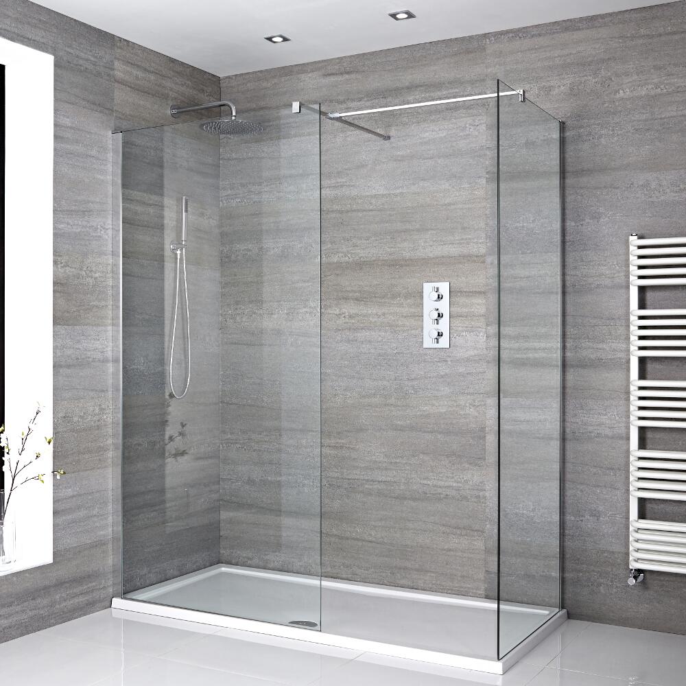 Kit Doccia Walk-In 1400 x 800 mm con 2 Pannelli di Vetro e Piatto Doccia Standard in Bianco