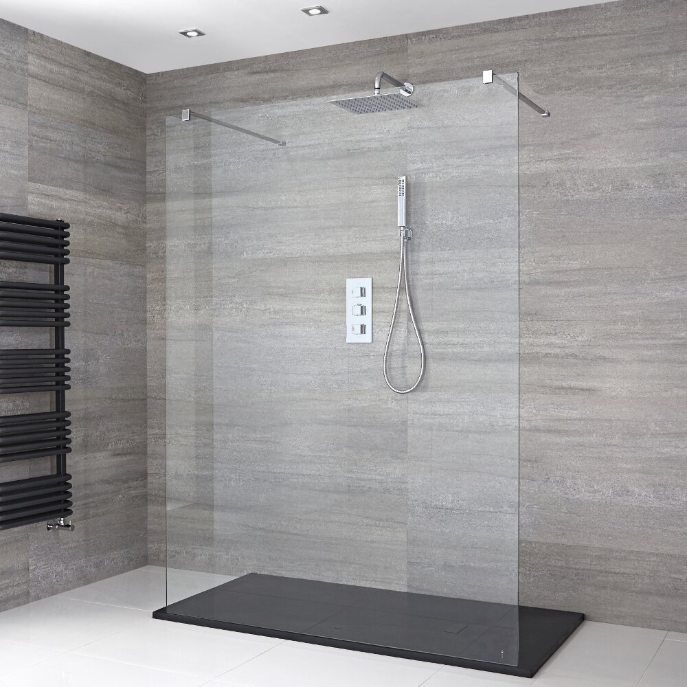 Kit Doccia Walk-In 1200x900mm con Pannello di Vetro “Flottante” e Piatto Doccia in Antracite – Portland